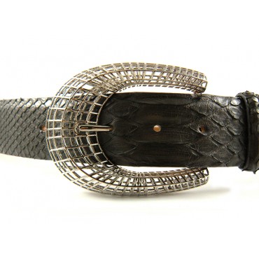 Ladies' 4cm Snake Skin Belt with Oriental Horseshoe Buckle