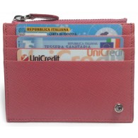 Women's Pink Rose Calfskin Credit Card Case with Zip