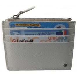 Women's White Calfskin Credit Card Case with Zip