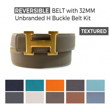 Textured Calfskin Belt with 32MM H Buckle Belt Kit, Leather Color and Buckle Color of your choice