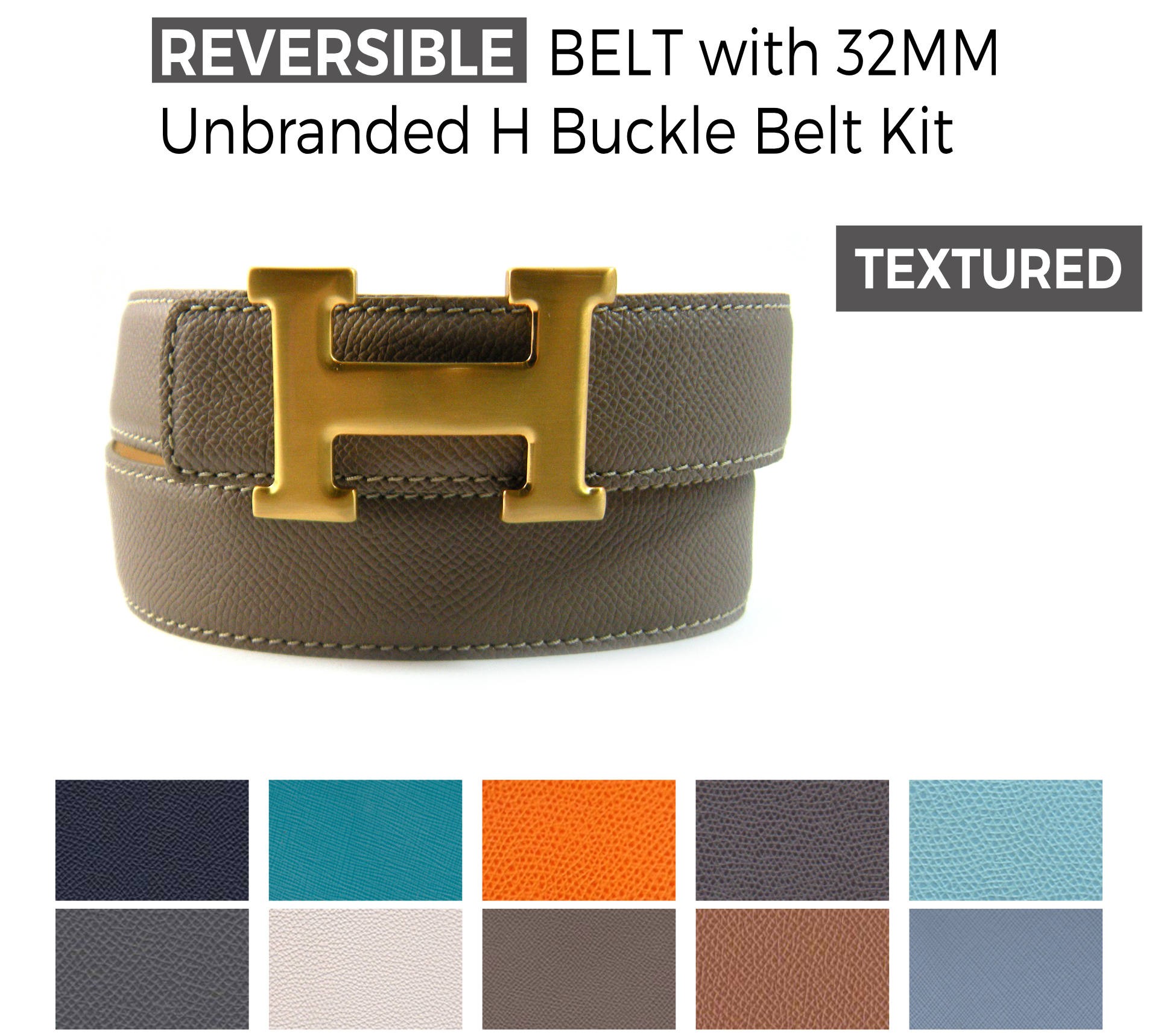 TEXTURED Calfskin Belt Strap for HERMES Buckle Belt Kit