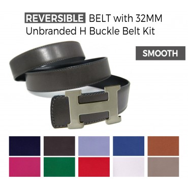 Cintura Double Face in Pelle Liscia con Fibbia H 32MM Senza Brand